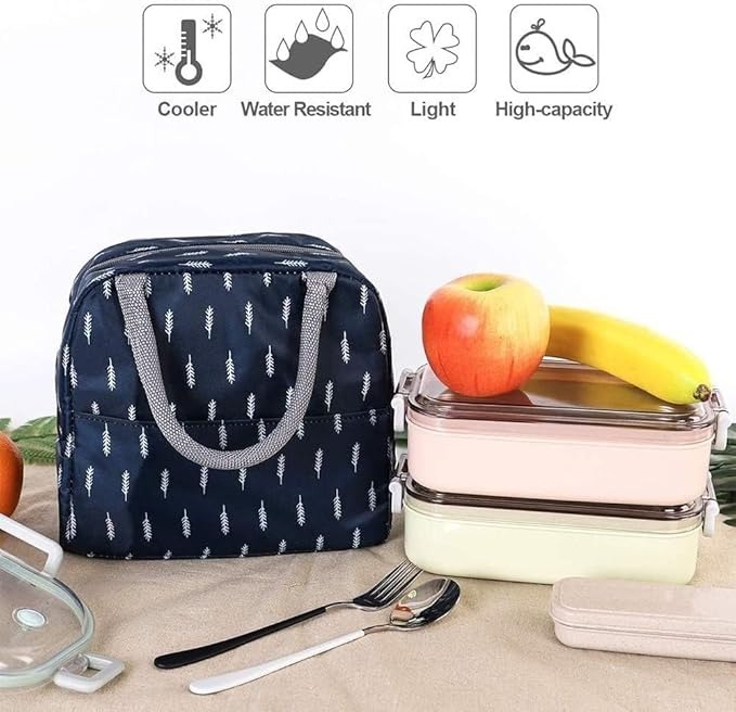 Mitsico Insulated Lunch Bag For Kids School, Men, Women Office, Travel Tiffine Pouch For Lunch Box - Durable Oxford Fabric, Leaf Blue, Free Size | Multifunctional, Eco-friendly, Leak-proof, Heat-insulating, Lightweight