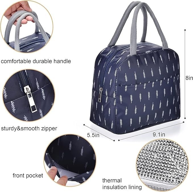 Mitsico Insulated Lunch Bag For Kids School, Men, Women Office, Travel Tiffine Pouch For Lunch Box - Durable Oxford Fabric, Leaf Blue, Free Size | Multifunctional, Eco-friendly, Leak-proof, Heat-insulating, Lightweight