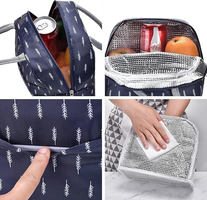 Mitsico Insulated Lunch Bag For Kids School, Men, Women Office, Travel Tiffine Pouch For Lunch Box - Durable Oxford Fabric, Leaf Blue, Free Size | Multifunctional, Eco-friendly, Leak-proof, Heat-insulating, Lightweight