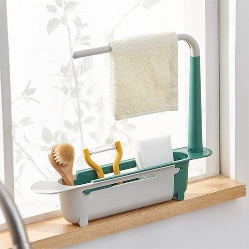 Mitsico Telescopic Sink Holder Adjustable Drain Sink Tray Sponge Soap Holder Dishcloth Clothes Rack