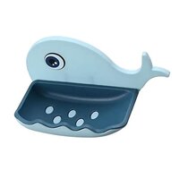 Mitsico Plastic Wall Mounted Soap Dish Self Drain Soap Tray Holder Light Blue - Abs Plastic, 13x7.5cm/5.12x2.96inch, Fish Shape Design, Drain Hole Feature