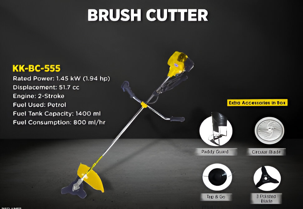 Kisankraft Petrol Operated 2 Stroke Brush Cutter, Kk-bc-555 - 51.7cc Engine, 1.94hp Power, Lightweight, Easy Start, Versatile Attachments, Comfortable Grip