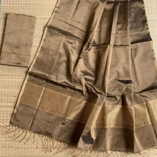 Ladies Tissue Linen Saree - Design: Solid Solid