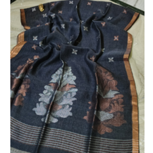 Ladies Pure Linen Saree - Color: Multicolor