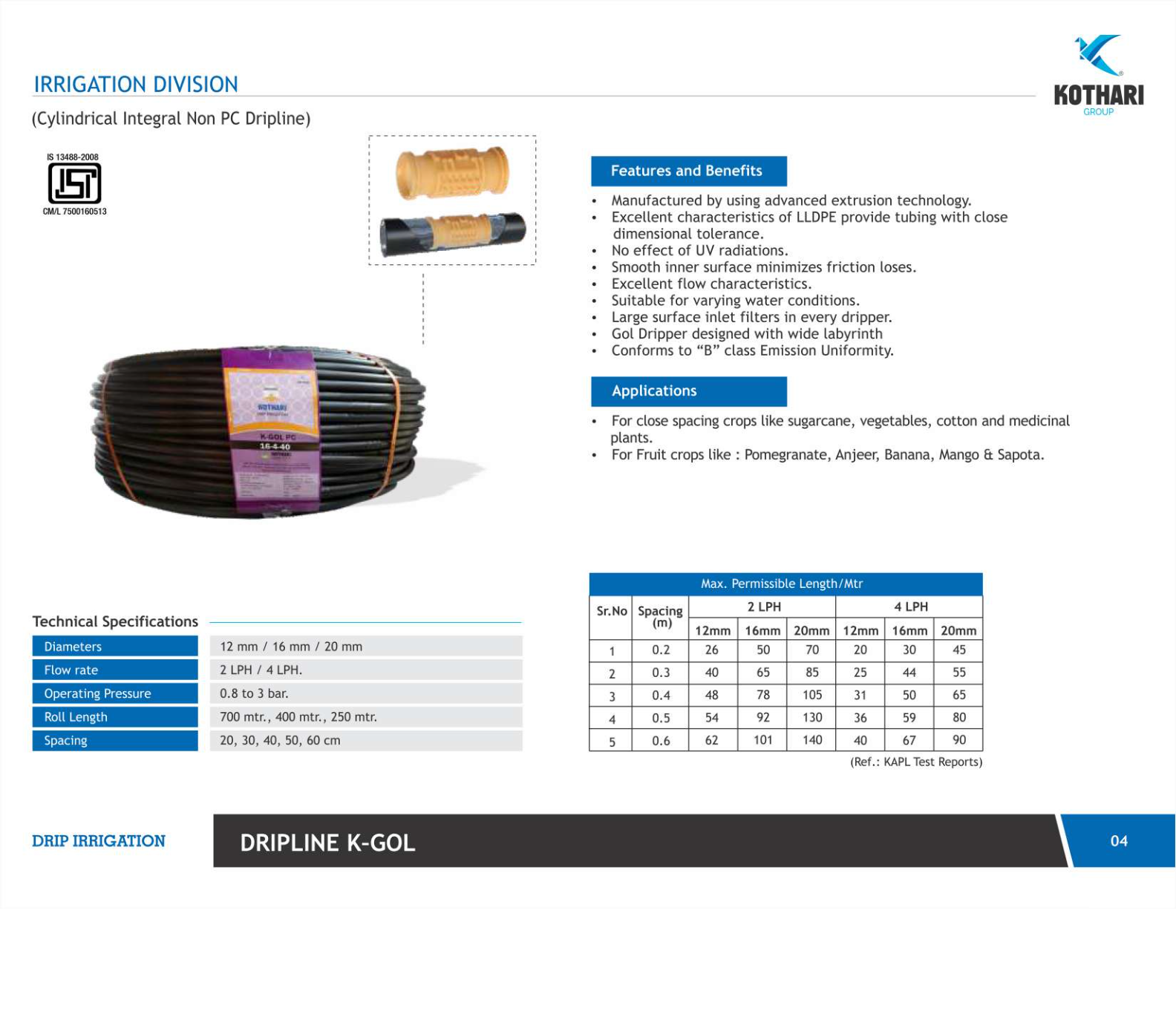 K-Gol Emitting Pipe - 6511IIDKGE000020  - ISI Dripline Gol