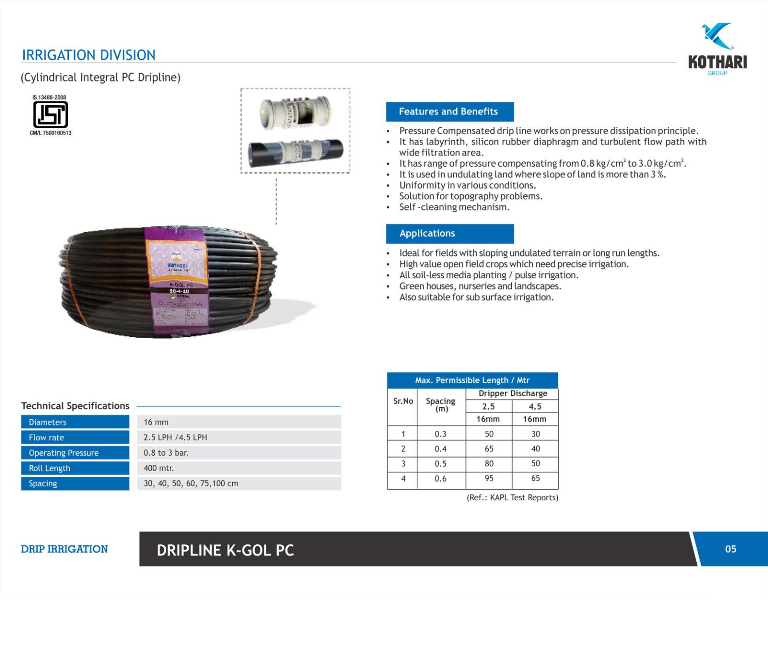 K-Gol Emitting Pipe - 6511IIDKGE000020  - ISI Dripline Gol