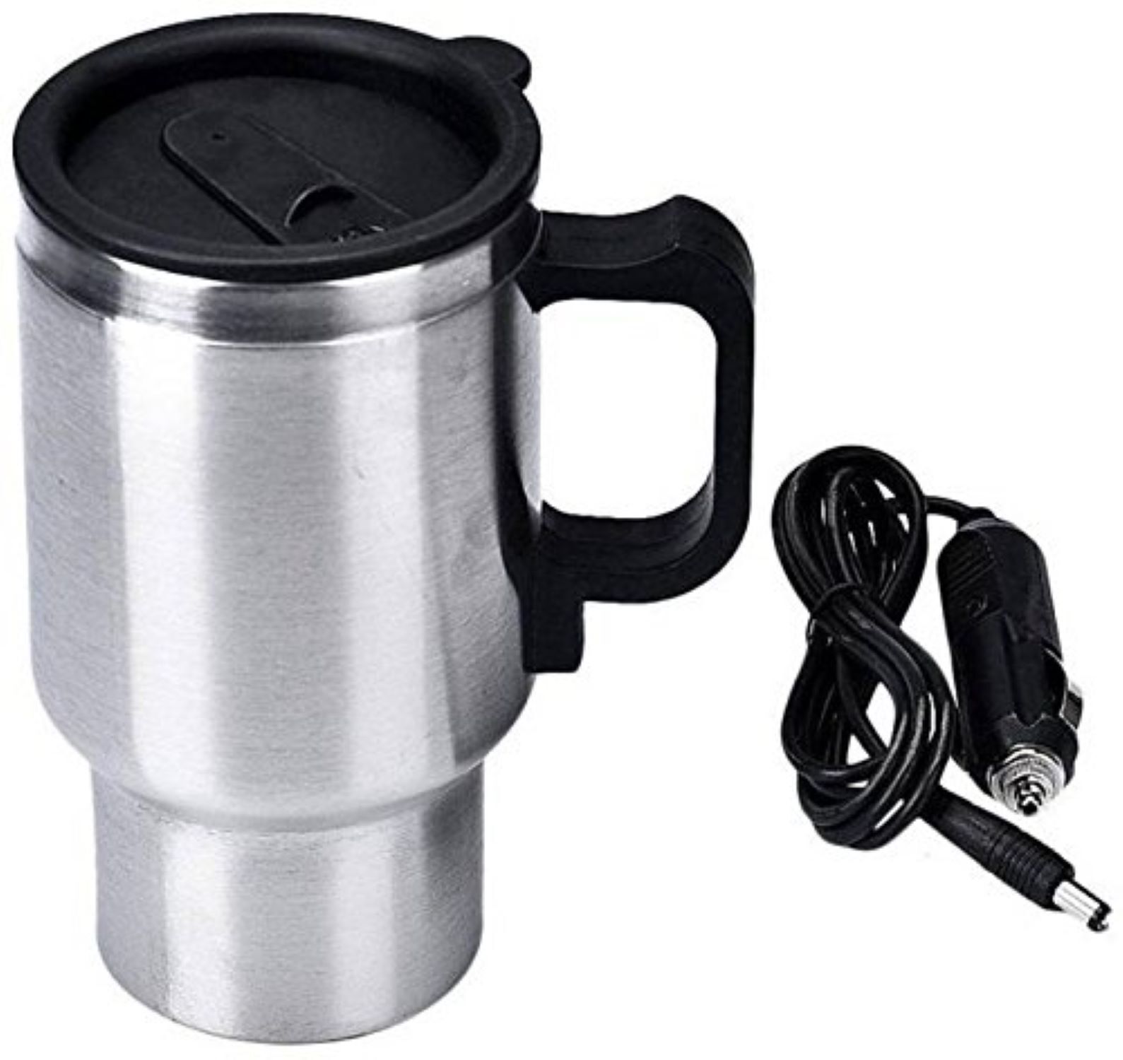 Car Coffee Mug - Stainless Steel, 16x9x9 Cm | 450 Ml Capacity, Plug Pin Car Adapter, Leak-proof, Easy Open Twist Top, Durable Design