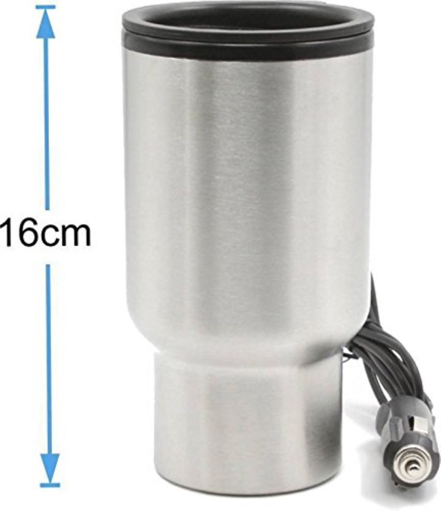 Car Coffee Mug - Stainless Steel, 16x9x9 Cm | 450 Ml Capacity, Plug Pin Car Adapter, Leak-proof, Easy Open Twist Top, Durable Design