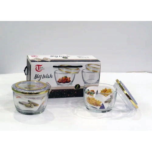 Big Wish 2 Plain Glass Bowl Set - Color: Transparent