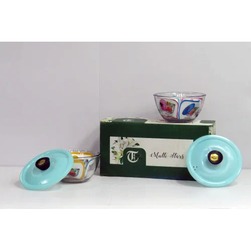 Multi Stars 2 Glass Bowl - Glass, Round, Multicolor, Various Sizes | Printed Surface Finish, Perfect for Home Décor and Stylish Serving