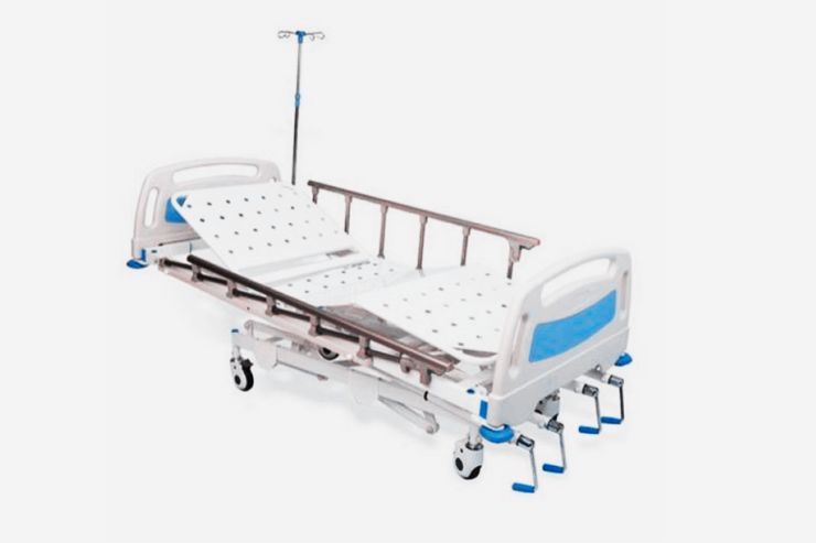 FIVE FUNCTIONS MANUAL ICU BED Overall Size : 2200L X 1000W X 600-800H mm.