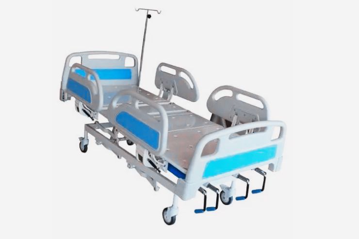 FIVE FUNCTIONS MANUAL ICU BED Overall Size : 2200L X 1000W X 600-800H mm.