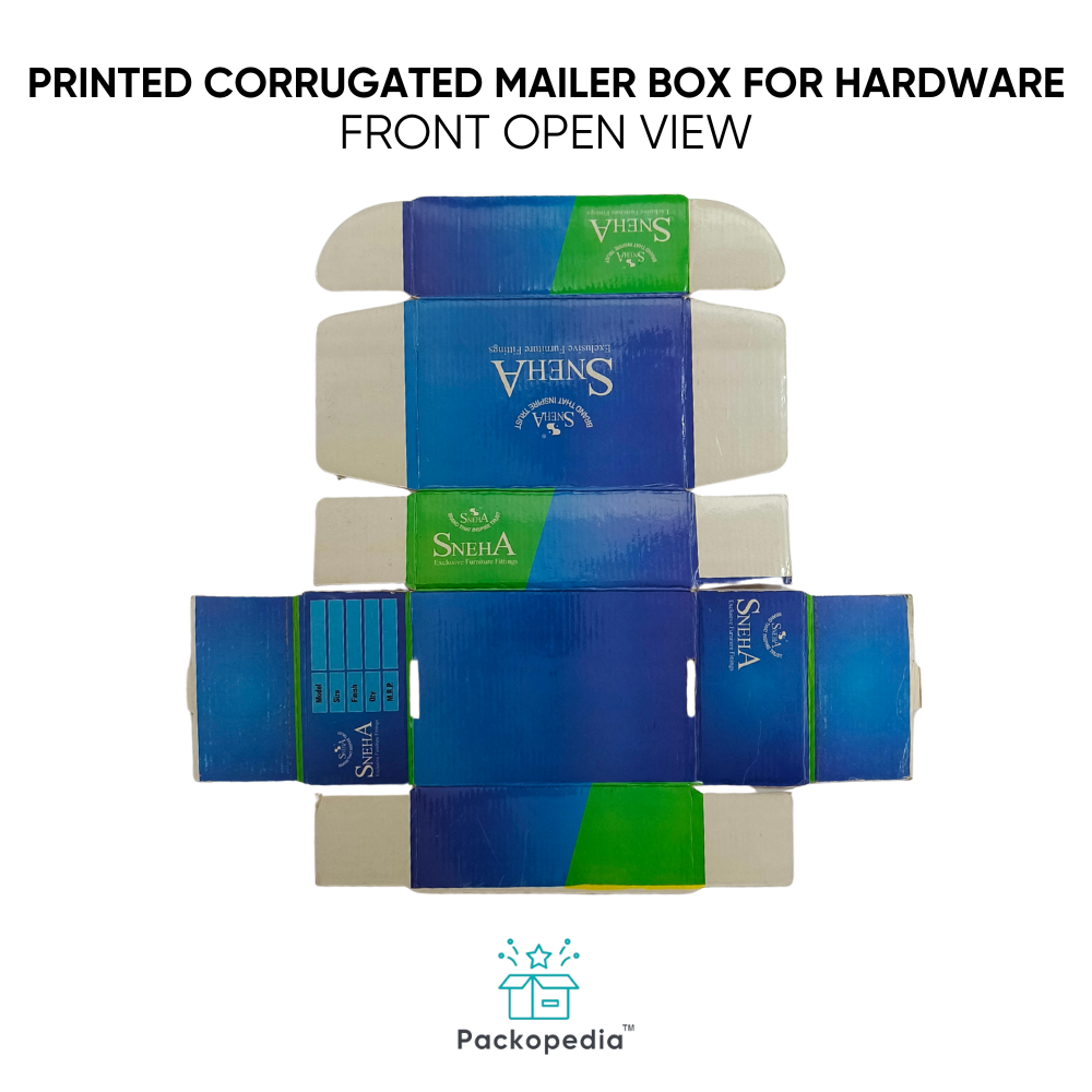 Printed Corrugated Mailer Box For Hardware - Corrugated Board, Rectangle, Multicolour | Customizable Eco-friendly Packaging Solution