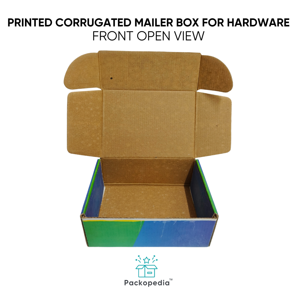 Printed Corrugated Mailer Box For Hardware - Corrugated Board, Rectangle, Multicolour | Customizable Eco-friendly Packaging Solution