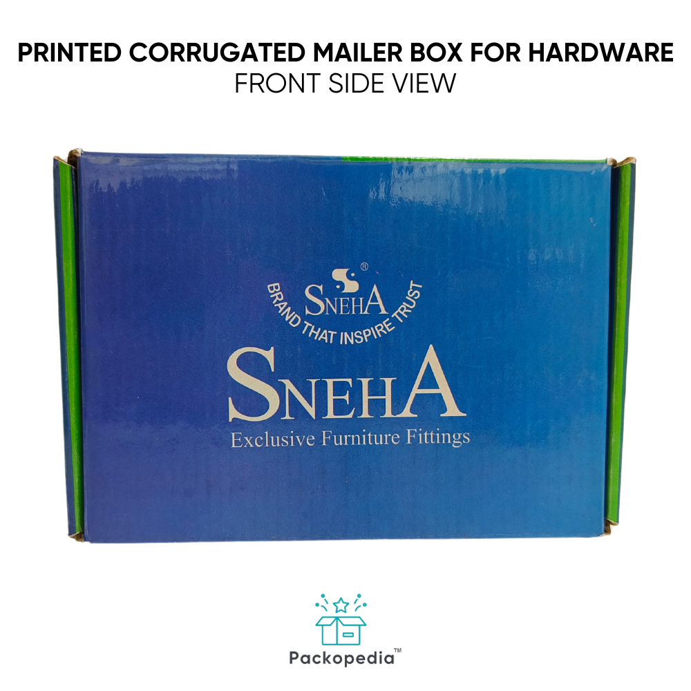 Printed Corrugated Mailer Box For Hardware - Corrugated Board, Rectangle, Multicolour | Customizable Eco-friendly Packaging Solution