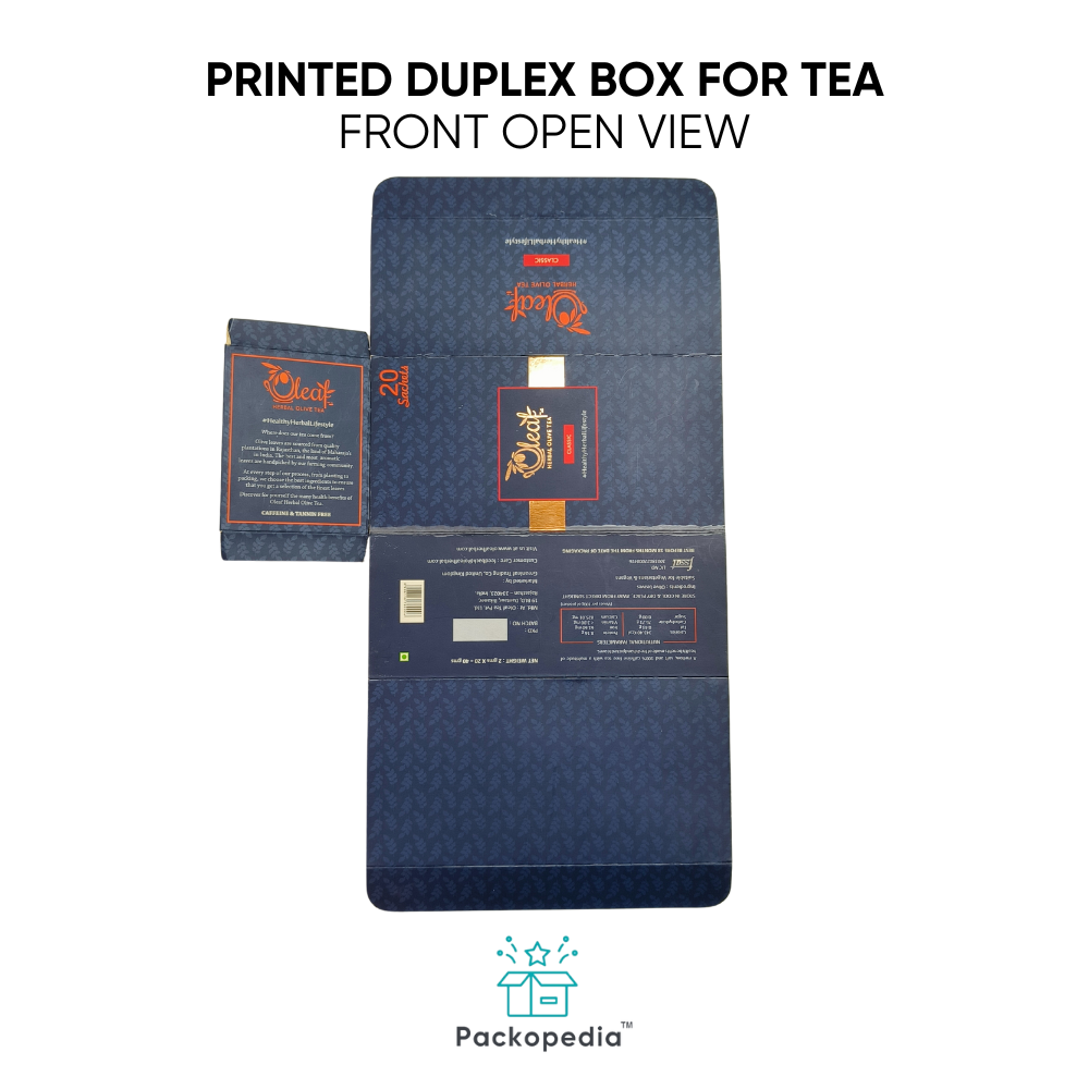 Printed Duplex Box For Tea With Foiling - Duplex Paper, Rectangle Shape, Multicolour Finish | Spot Uv, Gloss Varnish, Matte Finish, Laminated Coating, Embossing