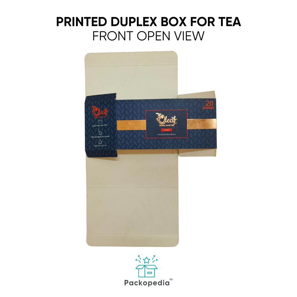 Printed Duplex Box For Tea With Foiling - Duplex Paper, Rectangle Shape, Multicolour Finish | Spot Uv, Gloss Varnish, Matte Finish, Laminated Coating, Embossing