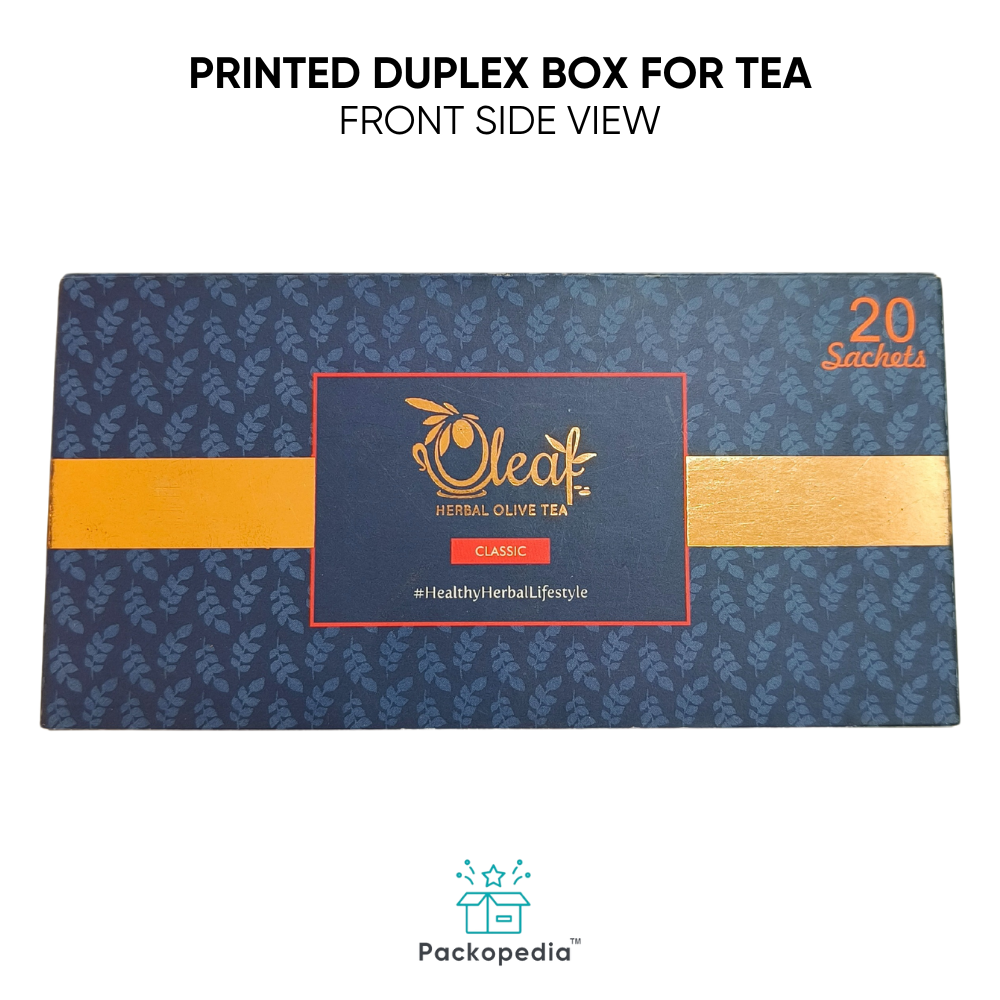 Printed Duplex Box For Tea With Foiling - Duplex Paper, Rectangle Shape, Multicolour Finish | Spot Uv, Gloss Varnish, Matte Finish, Laminated Coating, Embossing