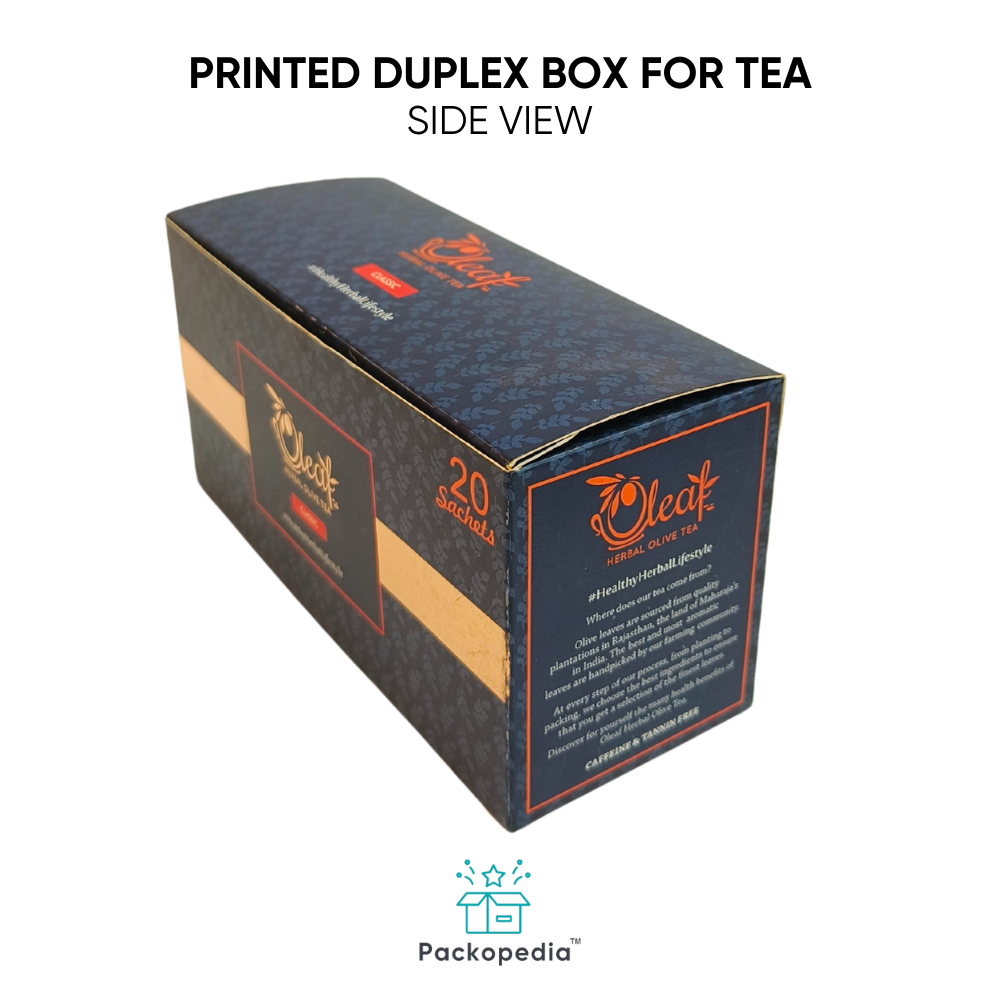Printed Duplex Box For Tea With Foiling - Duplex Paper, Rectangle Shape, Multicolour Finish | Spot Uv, Gloss Varnish, Matte Finish, Laminated Coating, Embossing