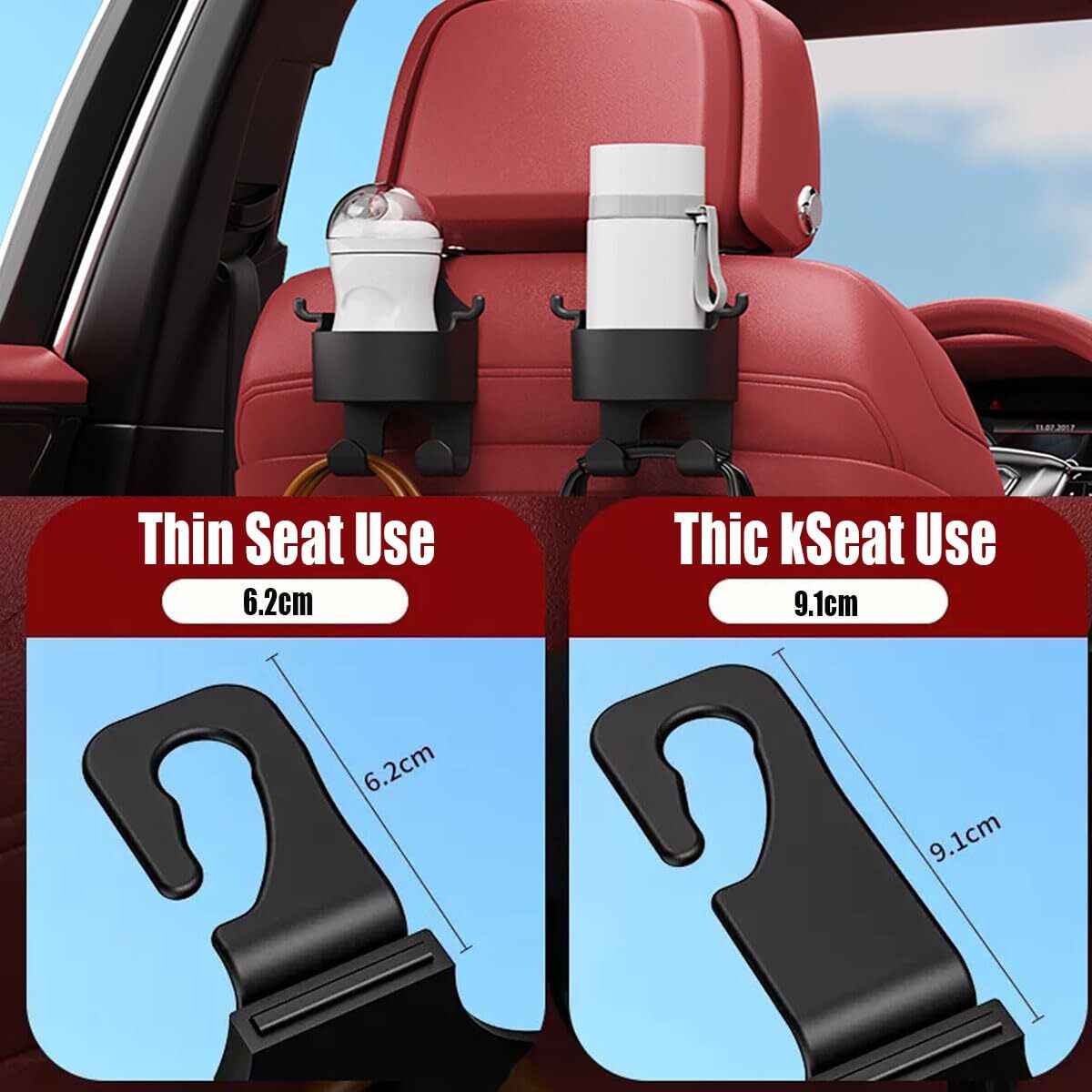 Car Seat Headrest Cup Holder With Hooks - High-quality Pp Material, 27.41 X 13.59 X 8.61 Cm | Multi-functional Dual-hook Design, Easy Installation, Replaceable Hook