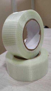 Cross Filament Tape - Polyester Film And Glass Yarn, 50mm Width X 140-150 Micron Thickness, Cross Transparent Color | Heavy Duty Packaging, Hot Melt Adhesive, Moisture Resistant, Strong Adhesive, 40% Elongation, 6 Months Shelf Life