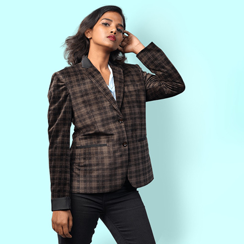 Womens Checked Blazer - Material: Cotton