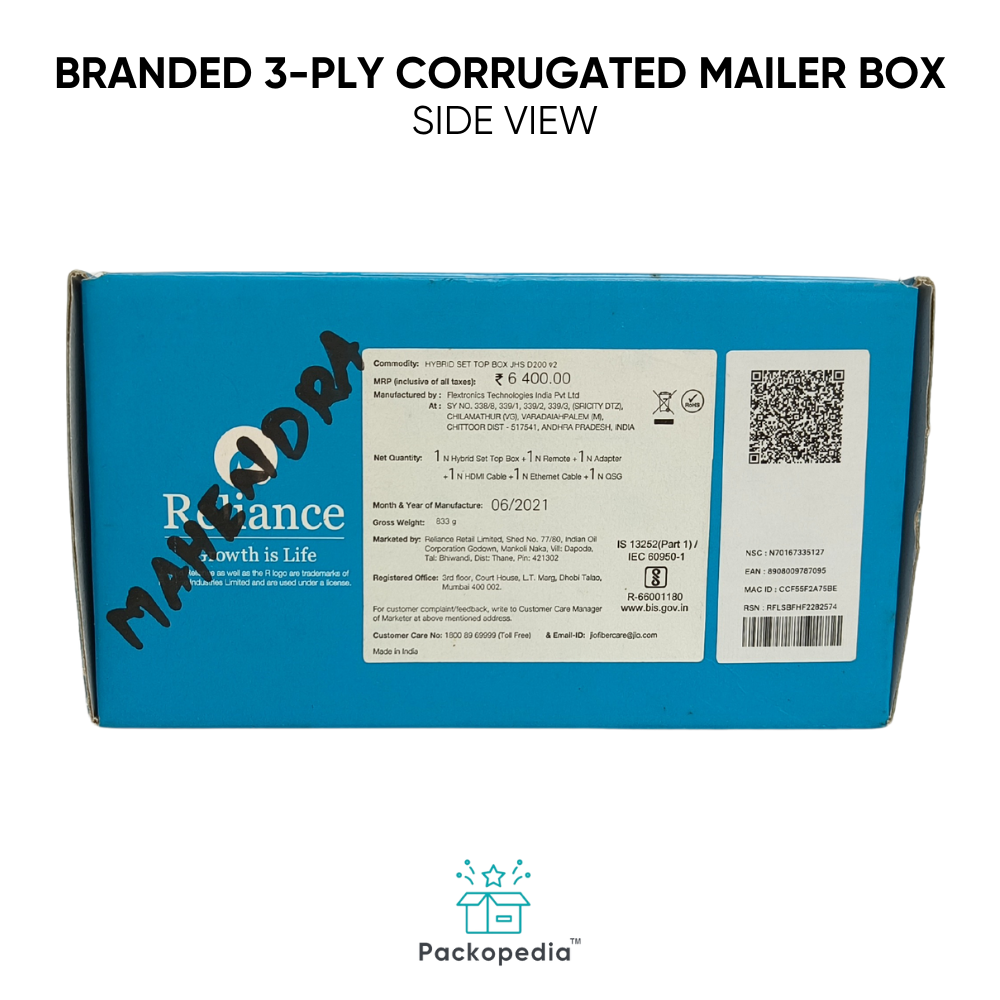 Branded 3-ply Corrugated Printed Mailer Box - Multicolour Square Design | Embossed Finish With Lamination, Eco-friendly Recyclable Packaging