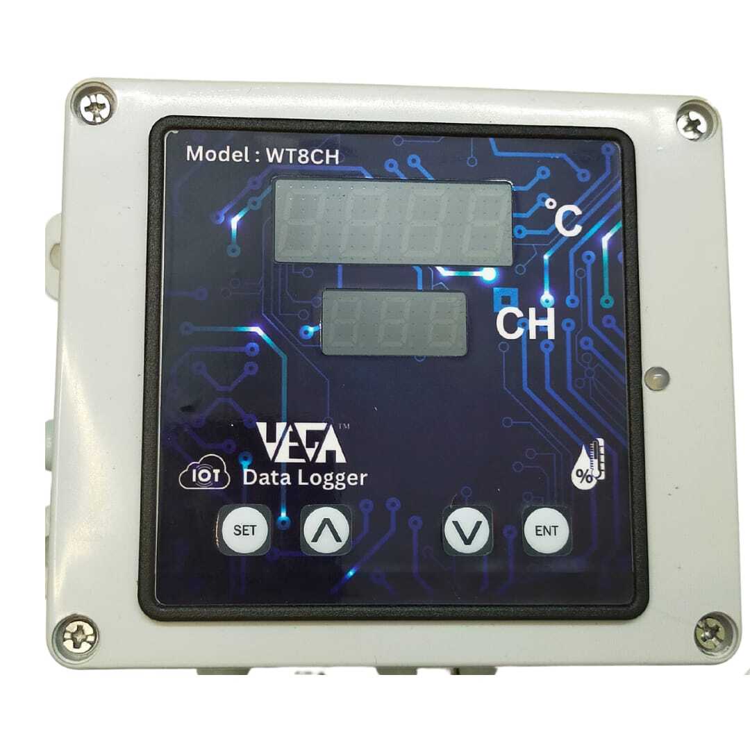 Vega Iot Wt8ch 8 Channel Temperature Data Logger - 150 Days Internal Storage, Wifi Connectivity, 0.1 Resolution, Chocolaty Color, Led Display, Ideal For Pharma & Food Industries
