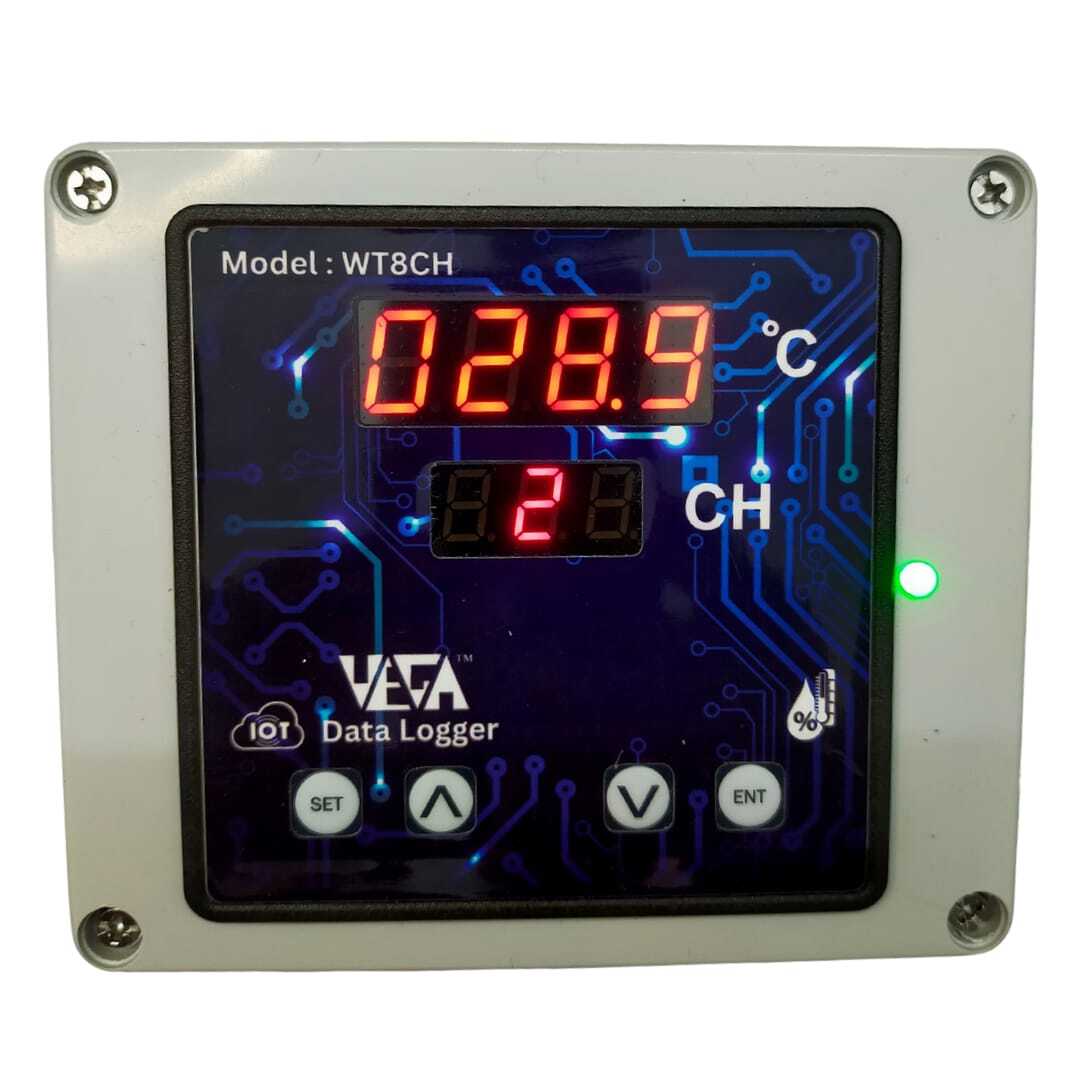 Vega Iot Wt8ch 8 Channel Temperature Data Logger - 150 Days Internal Storage, Wifi Connectivity, 0.1 Resolution, Chocolaty Color, Led Display, Ideal For Pharma & Food Industries