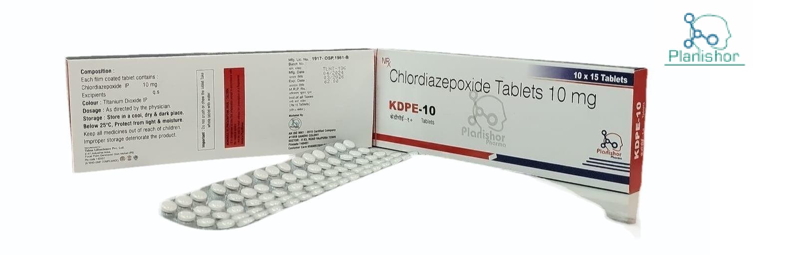 Chlordiazepoxide Tablet 10 Mg - Benzodiazepine Compound, Anxiety Relief & Alcohol Withdrawal Support | Decreases Abnormal Brain Activity