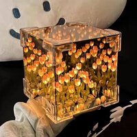 Cube Tulip Lamp - Acrylic, 12x12x12 Inches | Unique Personalized Lighting, 2-in-1 Tulip Flower Mirror, Diy Decorative Experience