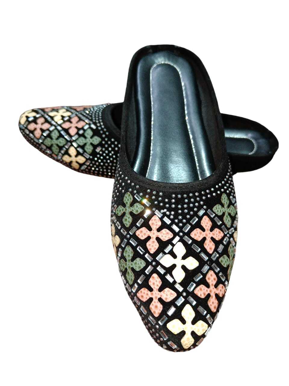 Ladis Juttis - Velvet Women Flats, Sizes Ind-7 To Ind-12 | Flat Heel, Pvc Insole & Outsole, Solid Pattern, Any Season Wear