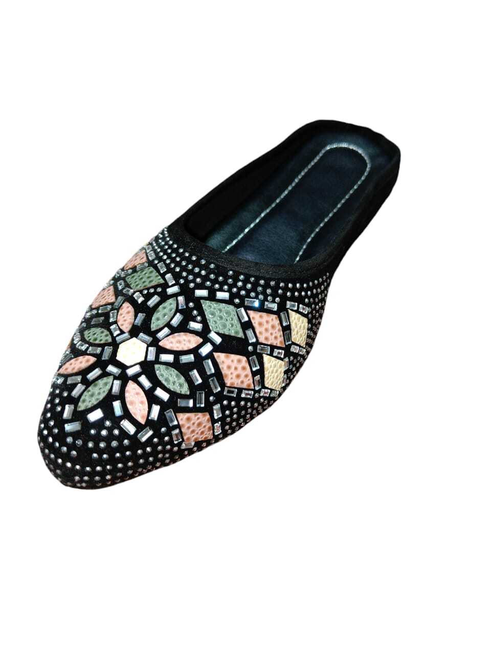 Ladis Juttis - Velvet Women Flats, Sizes Ind-7 To Ind-12 | Flat Heel, Pvc Insole & Outsole, Solid Pattern, Any Season Wear