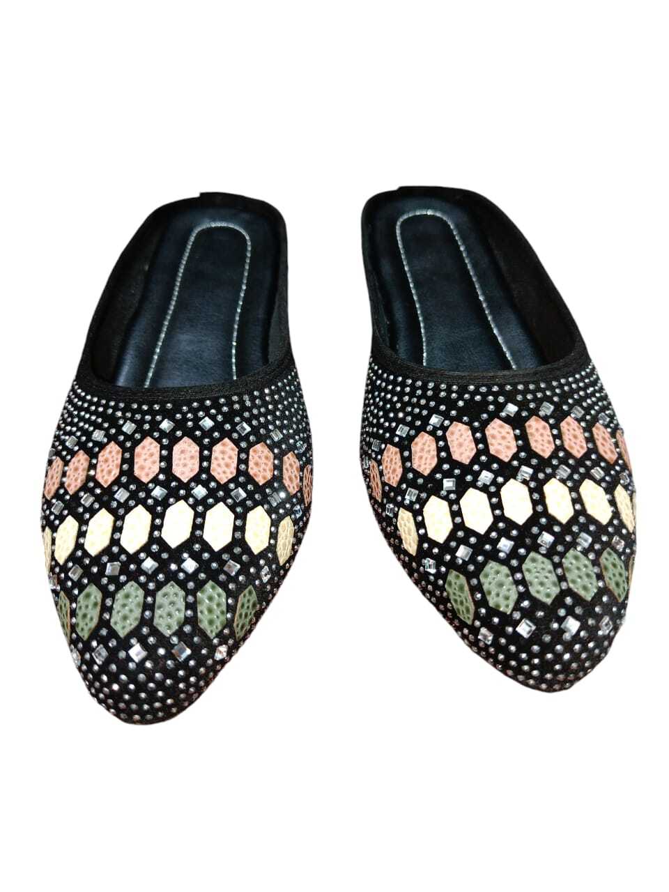 Ladis Juttis - Velvet Women Flats, Sizes Ind-7 To Ind-12 | Flat Heel, Pvc Insole & Outsole, Solid Pattern, Any Season Wear