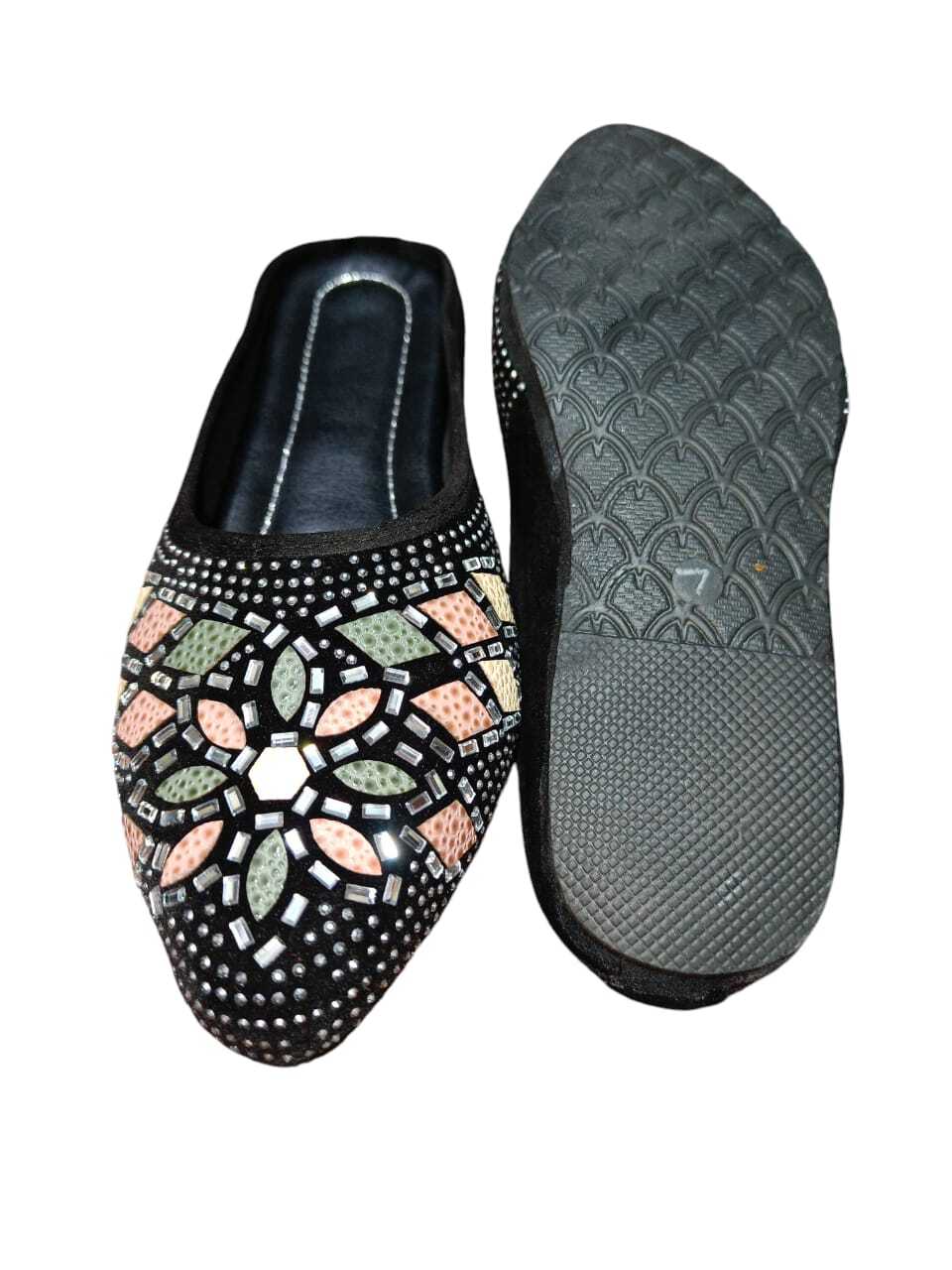 Ladis Juttis - Velvet Women Flats, Sizes Ind-7 To Ind-12 | Flat Heel, Pvc Insole & Outsole, Solid Pattern, Any Season Wear