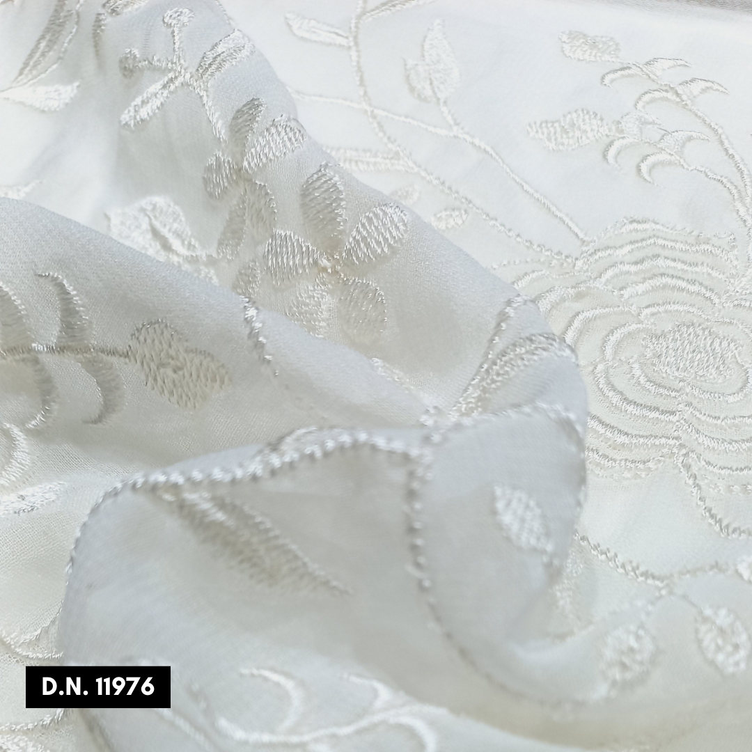 Allover Pattern Georgette Viscose Thread Embroidery Fabric - Attributes: Comfortable & Soft