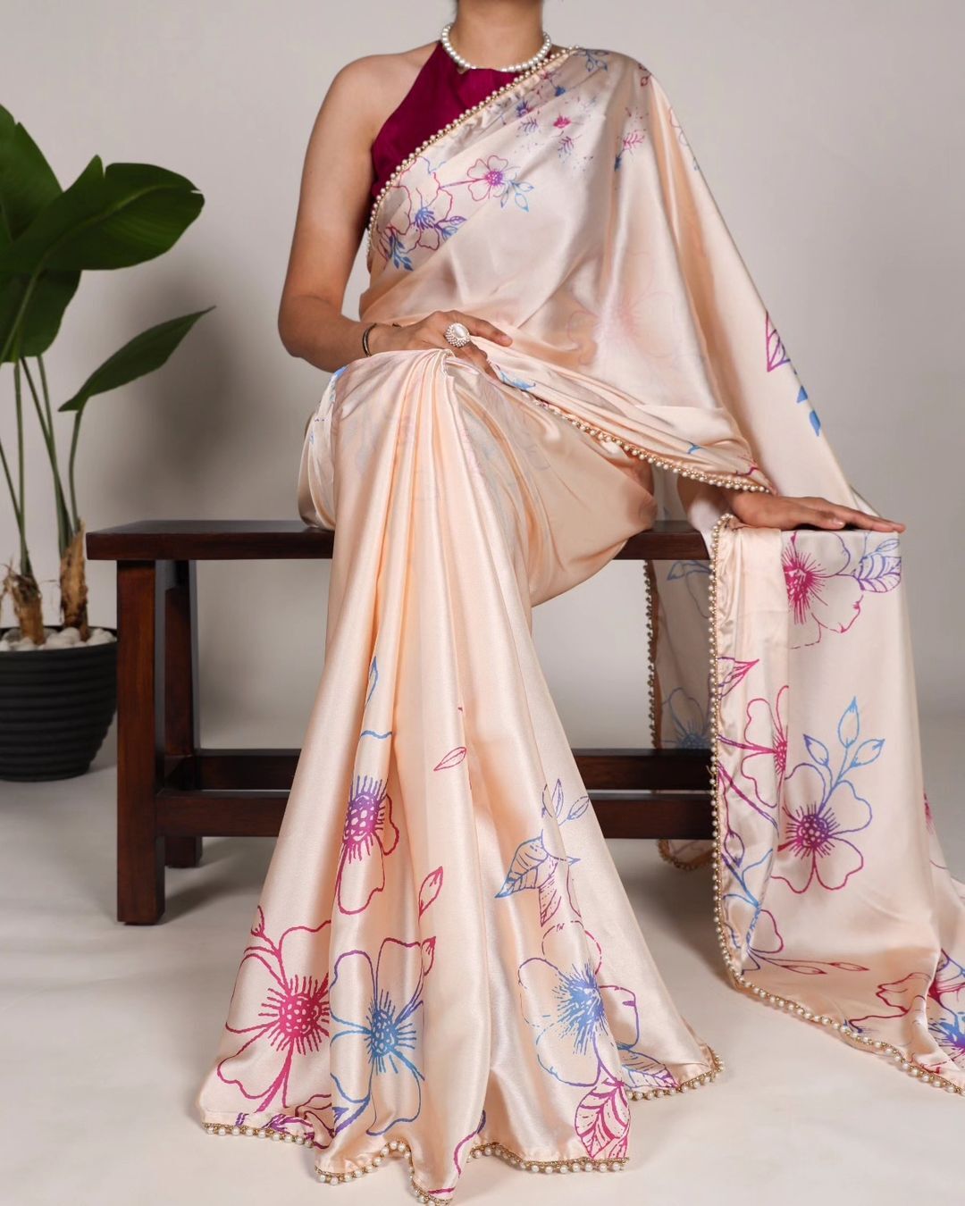 Pearl lace saree