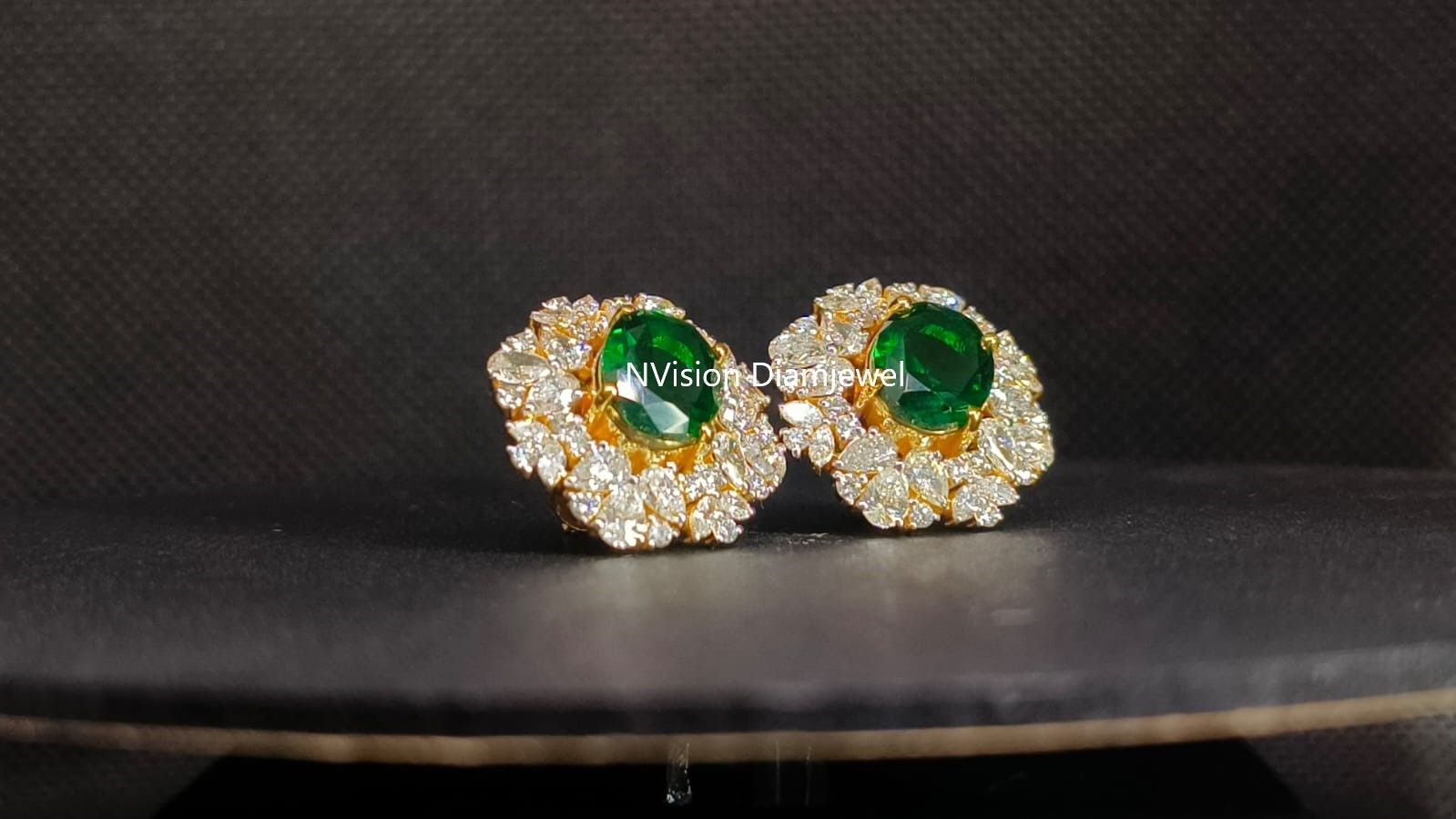 Natural Diamond Dewdrops with Center Emerald Earrings