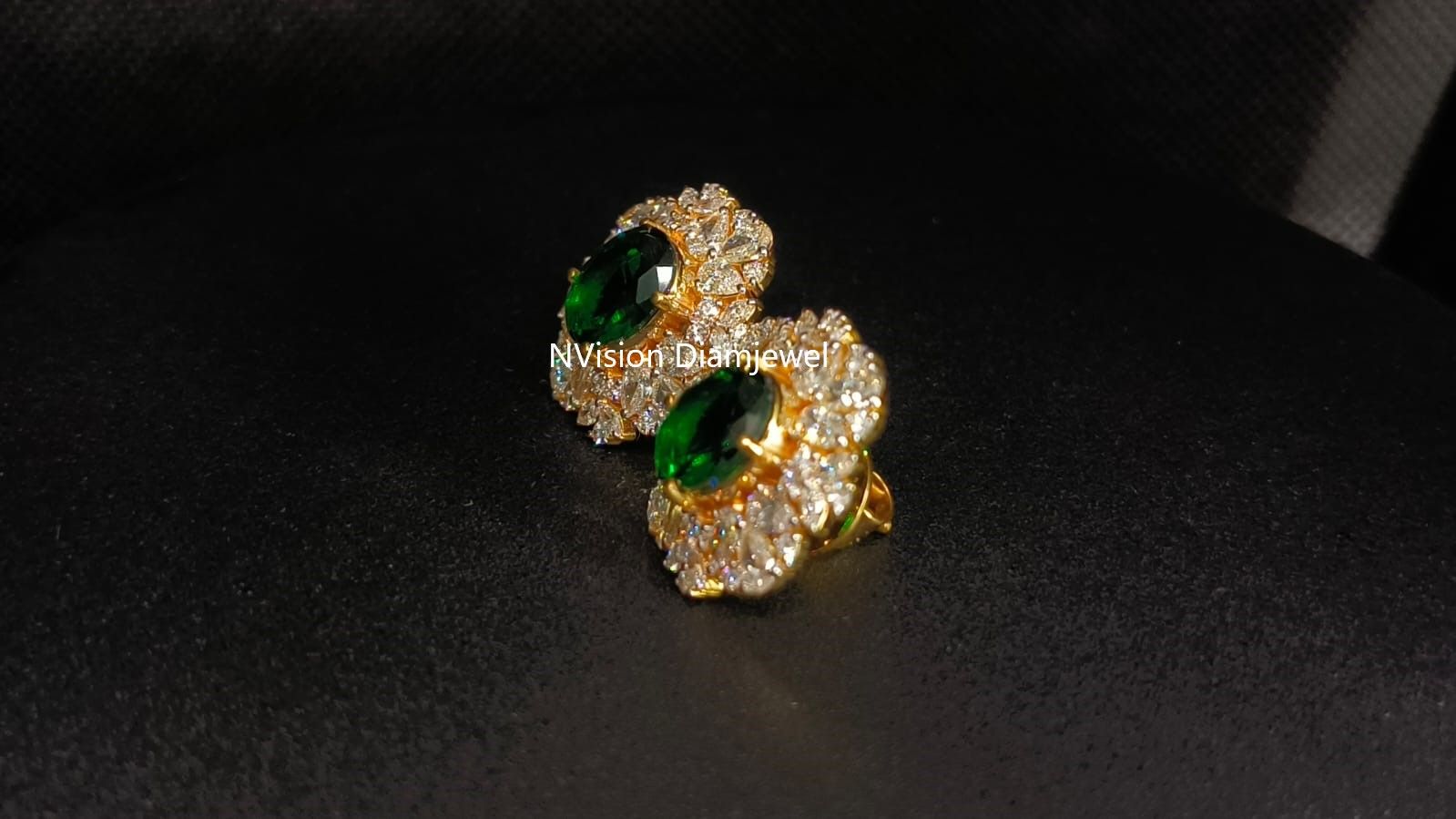 Natural Diamond Dewdrops with Center Emerald Earrings