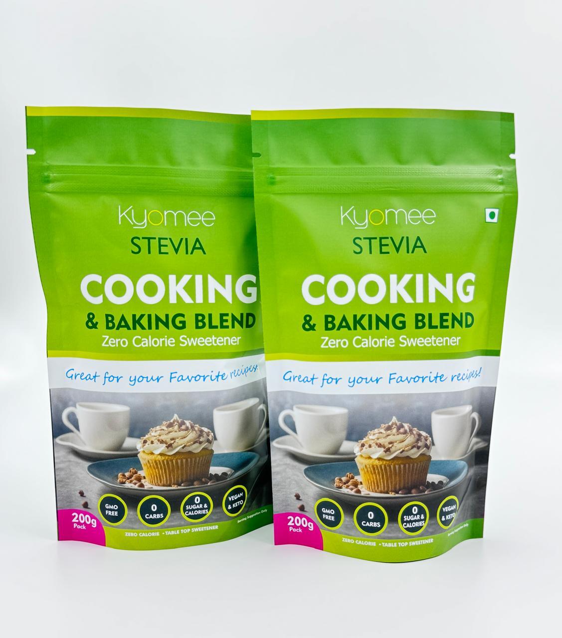 Kyomee Stevia Cooking & Baking Blend - 200g White Crystal Sugar Powder | Refined With 12 Months Shelf Life In Convenient Packet