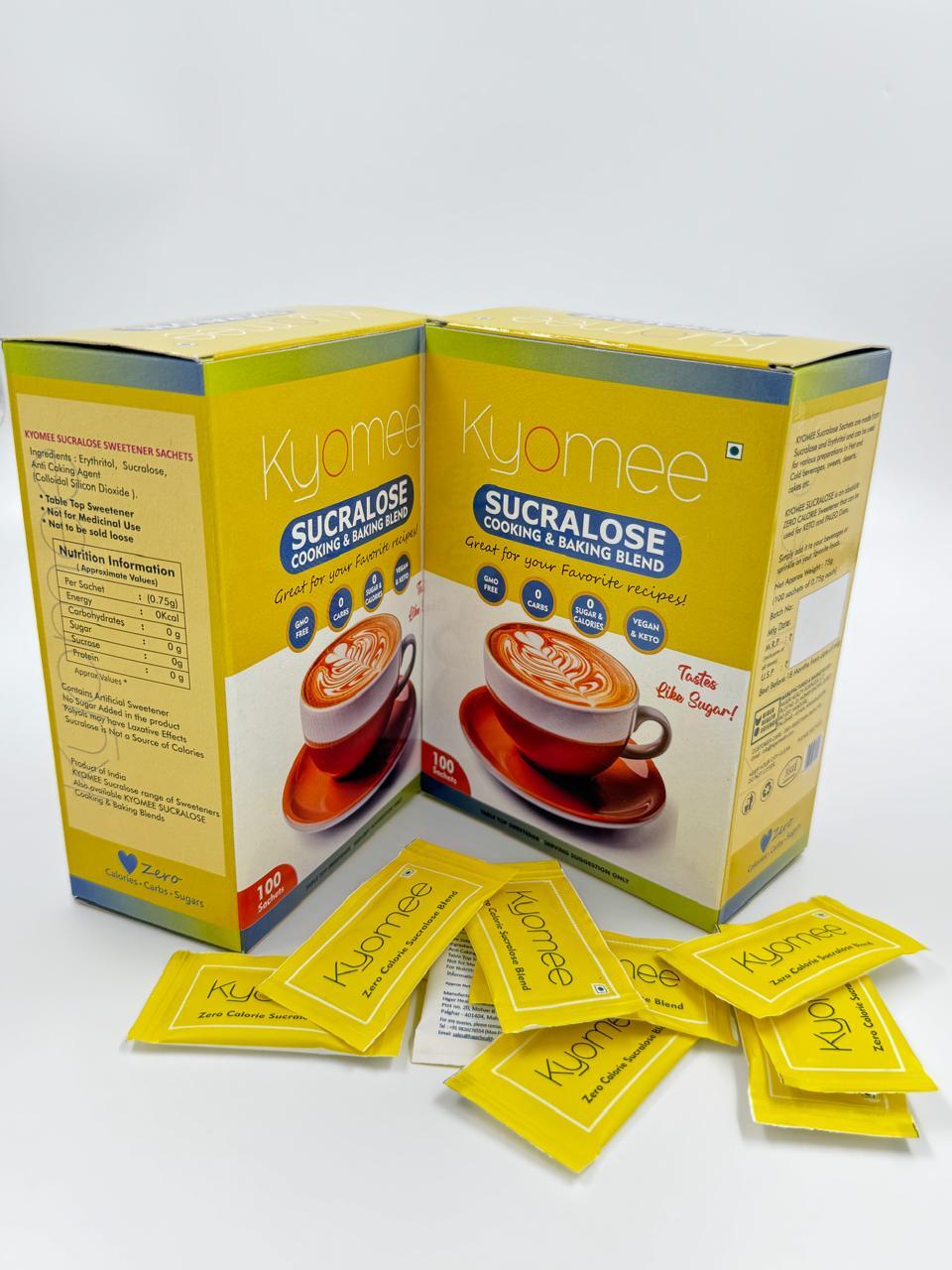 Kyomee Sucralose Sachets - Powder Form, White Crystal Sugar | Refined Powder With Convenient Sachet Packaging