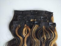 Natural Wavy Brown Highlighted 4 clip of set Virgin Human Hair Extensions