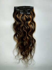 Natural Wavy Brown Highlighted 4 clip of set Virgin Human Hair Extensions