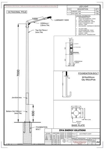 7 Meter Octagonal Pole with Arm and Foundation set