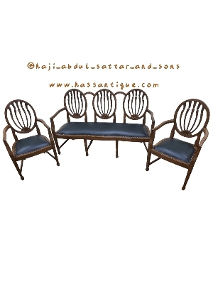 Antique Wooden Sofa Set - Teakwood, 2x4x2.5 Feet, Brown Leatherette | Handmade Artwork, Durable Finish, Indoor Furniture