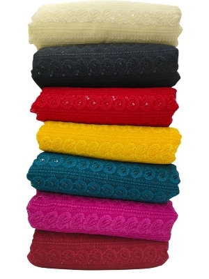 Embroidered Georgette Fabric - Custom Size, Various Colors | Washable with Textured Printed Design for Textile and Garment Industry
