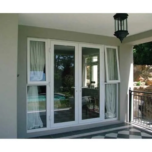 L हैंडल कठोर कांच UPVC केंद्र उद्घाटन दरवाजे