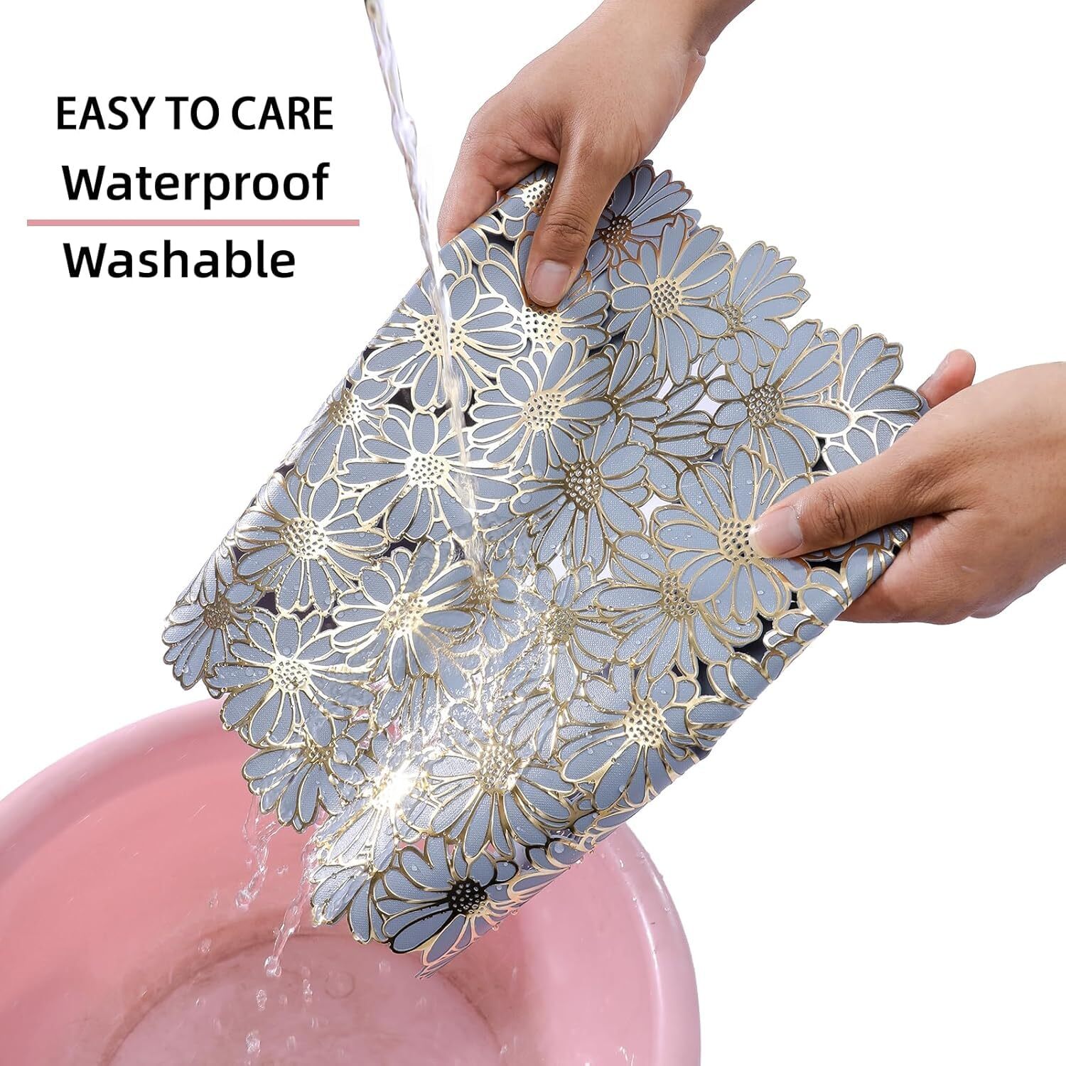 Cherrybox Table Mat Rectangular - Plastic Pvc, 30 X 45 Cm, Multi Color Floral Design | Washable, Non Slip, Heat Resistant, Easy To Store Placemats
