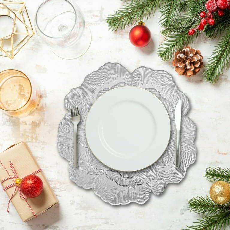 Cherrybox Floral Table Mat - Plastic Pvc, 38 X 38 Cm, Multi Color | 12 Round Non-slip, Waterproof Thermal Insulation Placemats For Dining