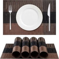 Cherrybox Place Mats, Set Of 4 - Pvc, 30 X 45 Cm, Brown And Black, Silver And Black | Non-slip, Washable, Tear-resistant, Heat Resistant